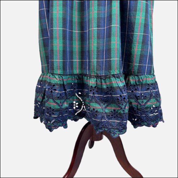 Crown & Ivy Navy Red Tartan Plaid Eyelet Hem Christmas Holiday Midi Dress SZ 16 - Picture 10 of 15